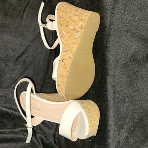 White with colors embedded in the heels.7/.5 Nicole Miller.